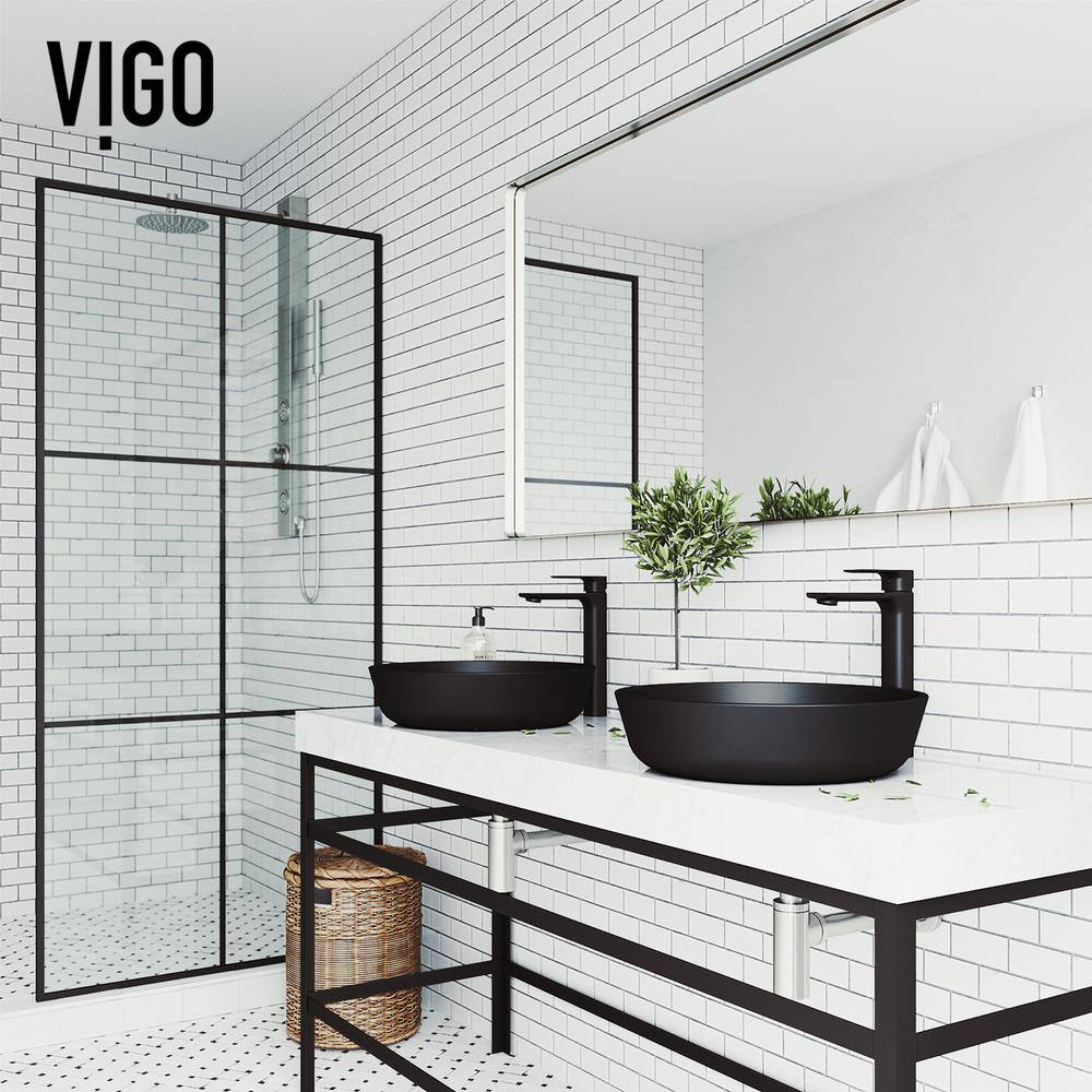 VIGO Modern Modus Black Matte Shell Glass 17 in. L x 17 in. W x 4 in. H Round Vessel Bathroom Sink VG07113