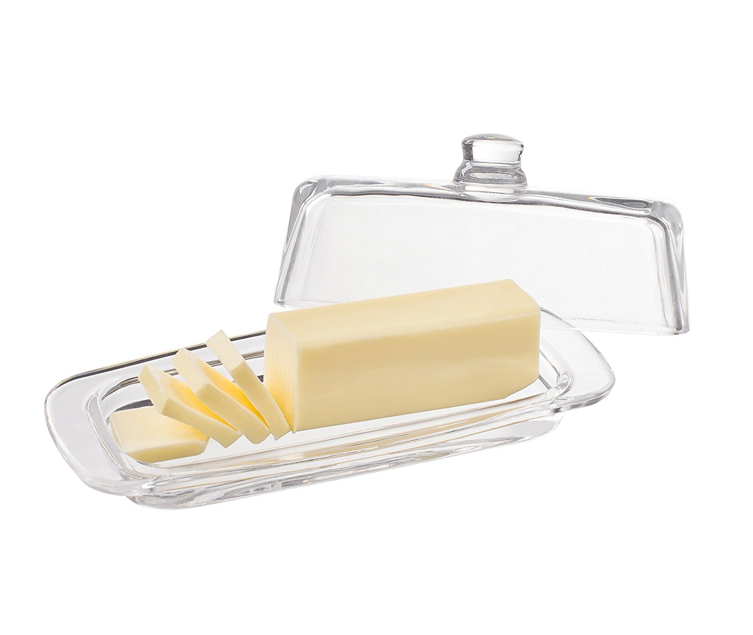 Royalty Art Glass Butter Dish with Handled Lid Rectangular Classic Covered 2-Piece Design Clear， Traditional Kitchen Dishwasher Safe