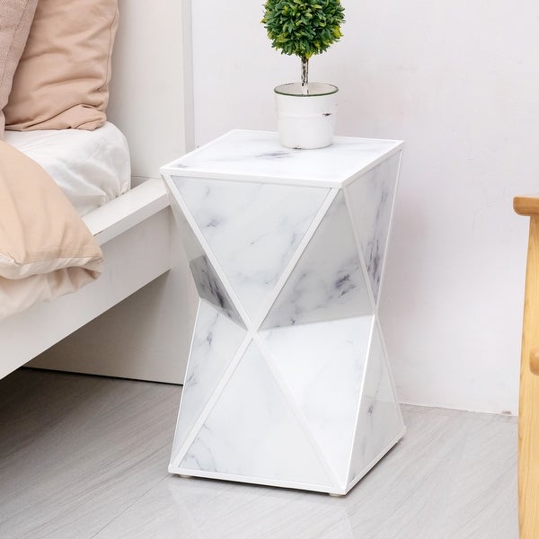 Modern End Table Luxury Marble Textured Glass and MDF Frame