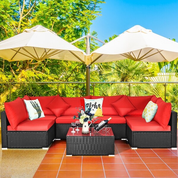 Costway 7PCS Patio Rattan Sofa Set Sectional Conversation Furniture