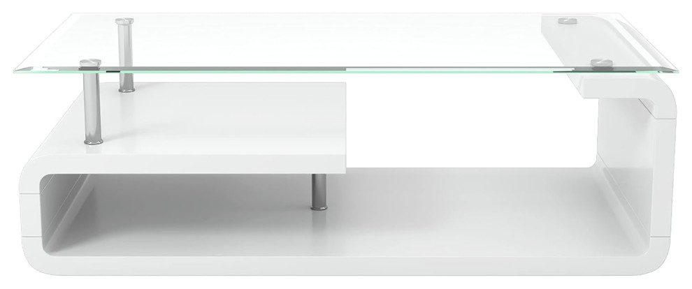 Contemporary Coffee Table  Elegant Curved Design With Chrome Poles  ampGlass Top   Contemporary   Coffee Tables   by Decor Love  Houzz