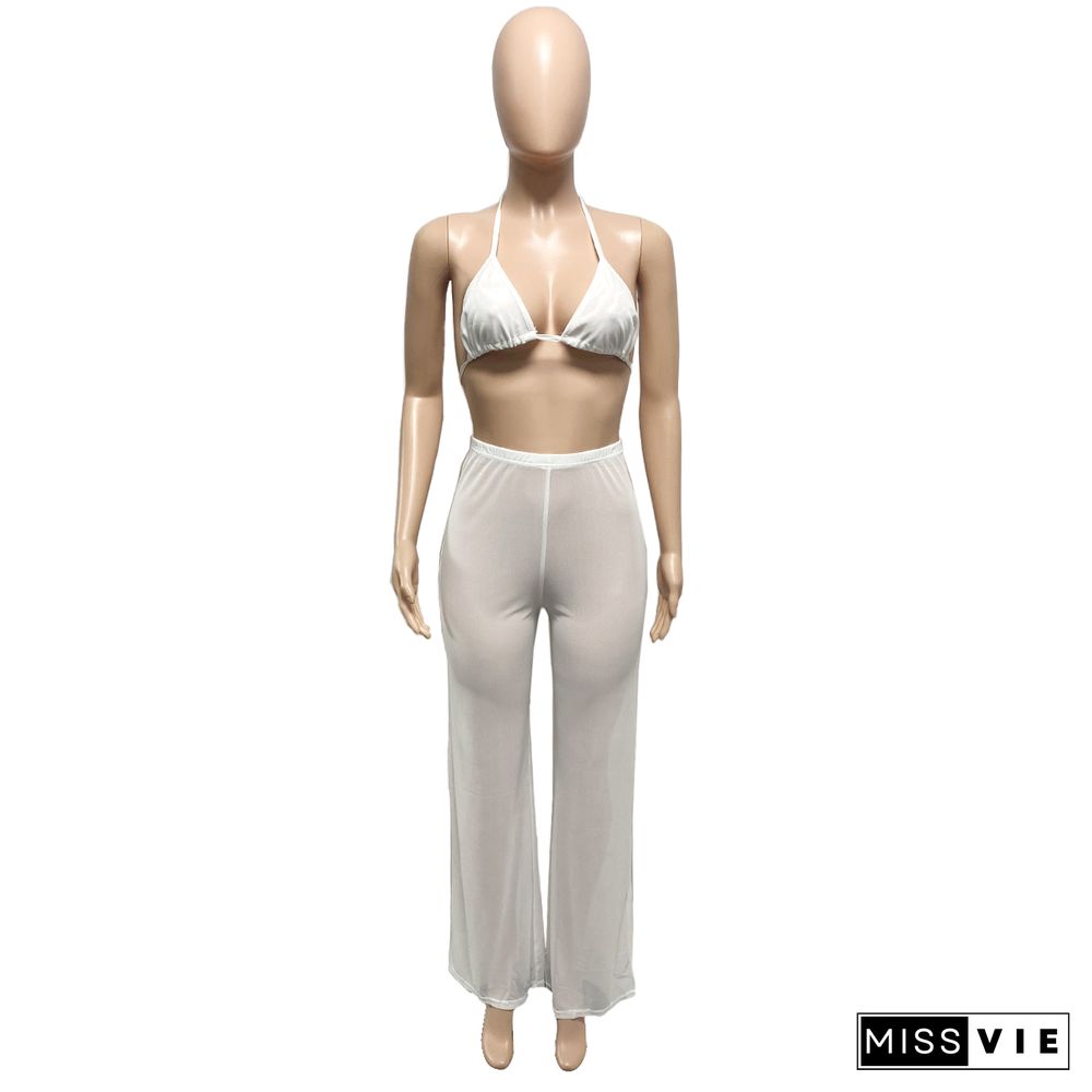 Mesh Matching Outfit Sexy 3 Piece Pants Set