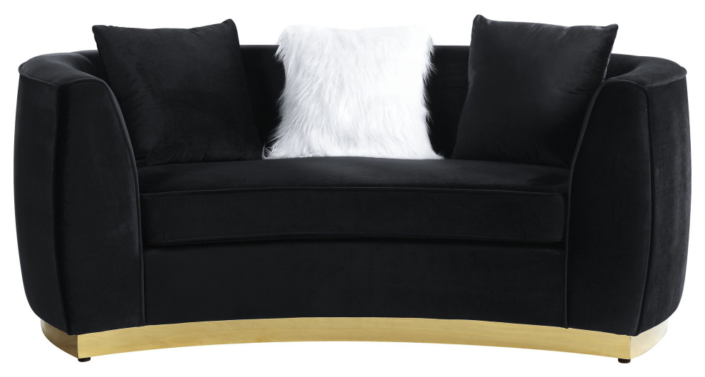 ACME Achelle Loveseat with 3 Pillows in Black Velvet   Contemporary   Loveseats   by Acme Furniture  Houzz