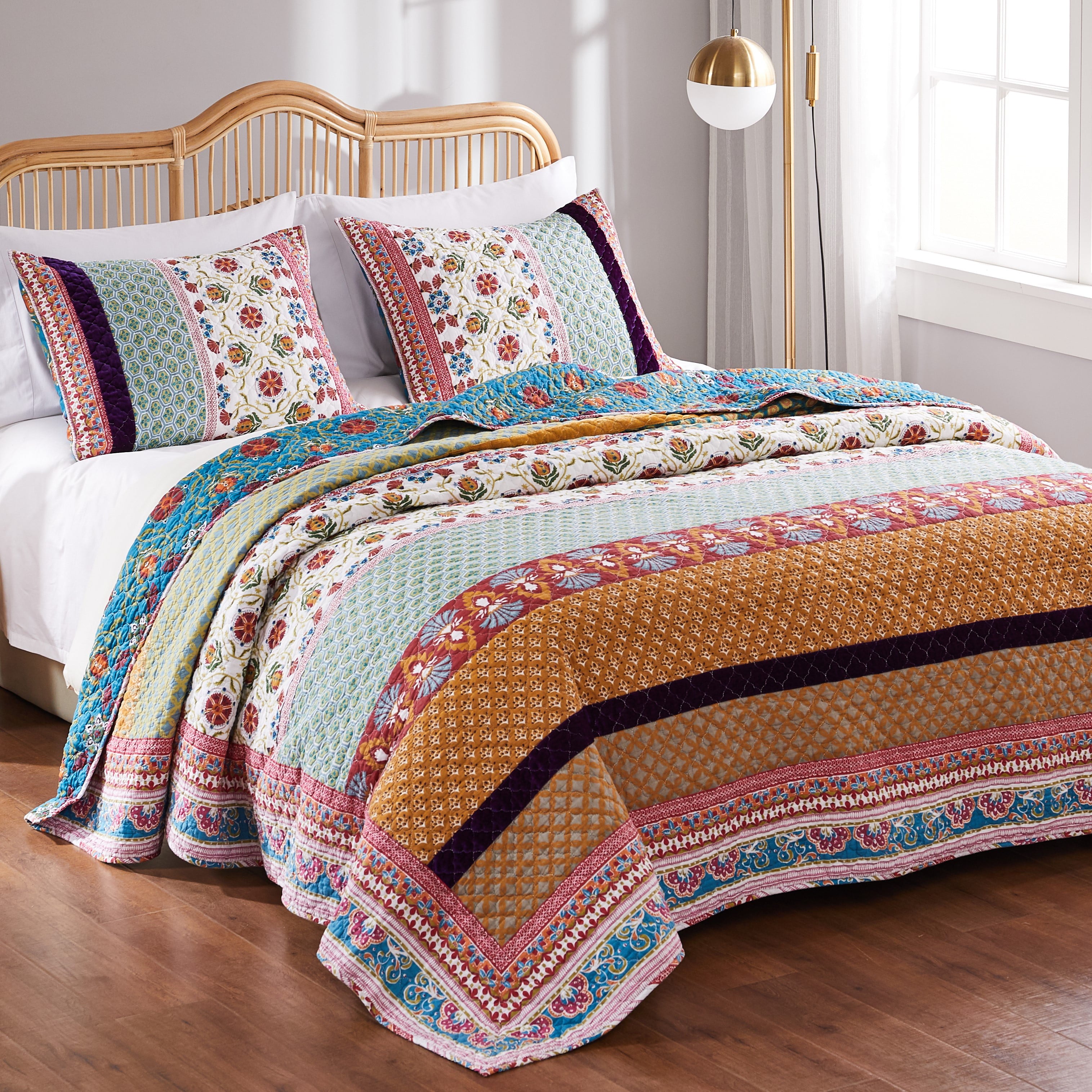 Global Trends Tori Reversible Cotton Quilt Set， 2-Piece Twin/XL