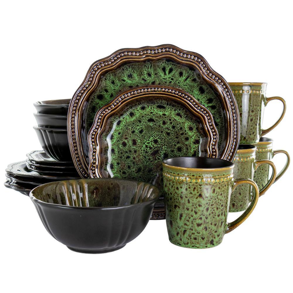 Elama 16-Piece Jade Waves Green Stoneware Dinnerware Set (Service for 4) 985114760M