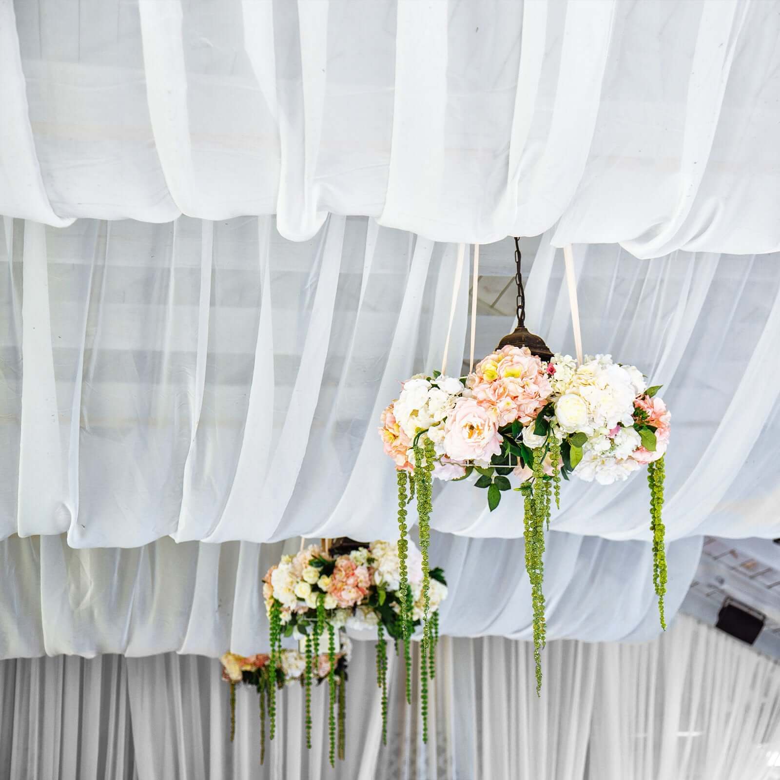 Premium White Chiffon Ceiling Drapery, Long Curtain Backdrop Panel With Rod Pocket 5ftx32ft