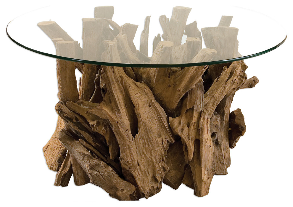 Uttermost Driftwood Glass Top Cocktail Table   Rustic   Coffee Tables   by HedgeApple  Houzz