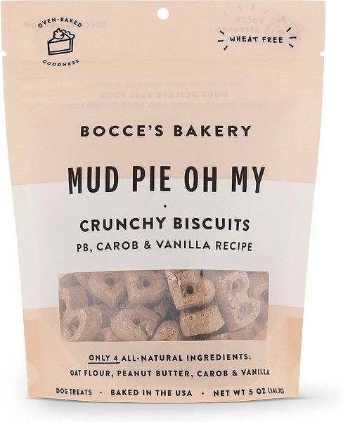 Bocce's Bakery Everyday Mud Pie Oh My Biscuits Crunchy Dog Treats， 5-oz bag