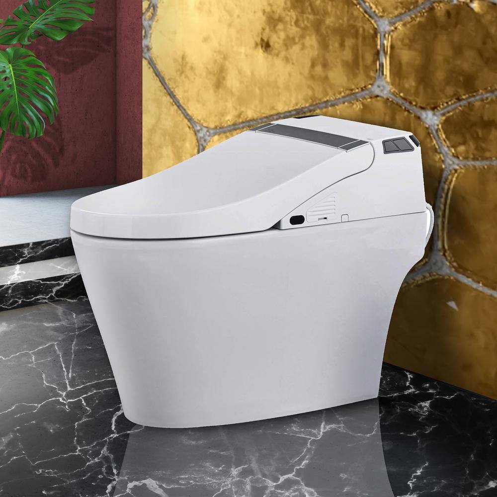 FINE FIXTURES Wave 1-piece 28.75 in. 1.28 GPF Dual Flush Elongated Toilet and Bidet Seat in White ST1W