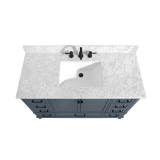 Home Decorators Collection Merryfield 49 in. W x 22 in. D x 35 in. H Freestanding Bath Vanity in Dark Blue-Gray with Carrara White Marble Top 19112-VS49-DG