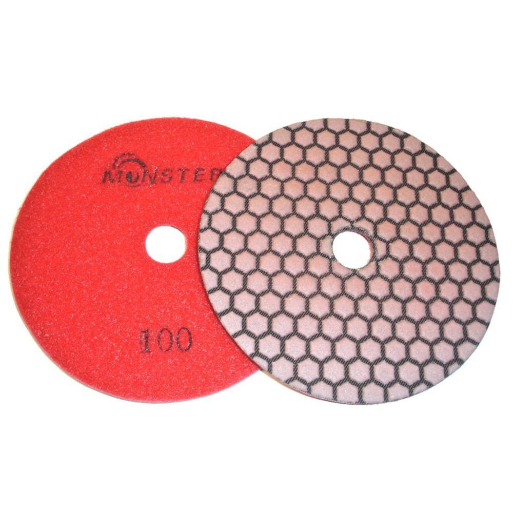 Monster 5 in. Dry Diamond Polishing Pads Set of 8 with Black Buff with Back Holder 5DPDNGSETB