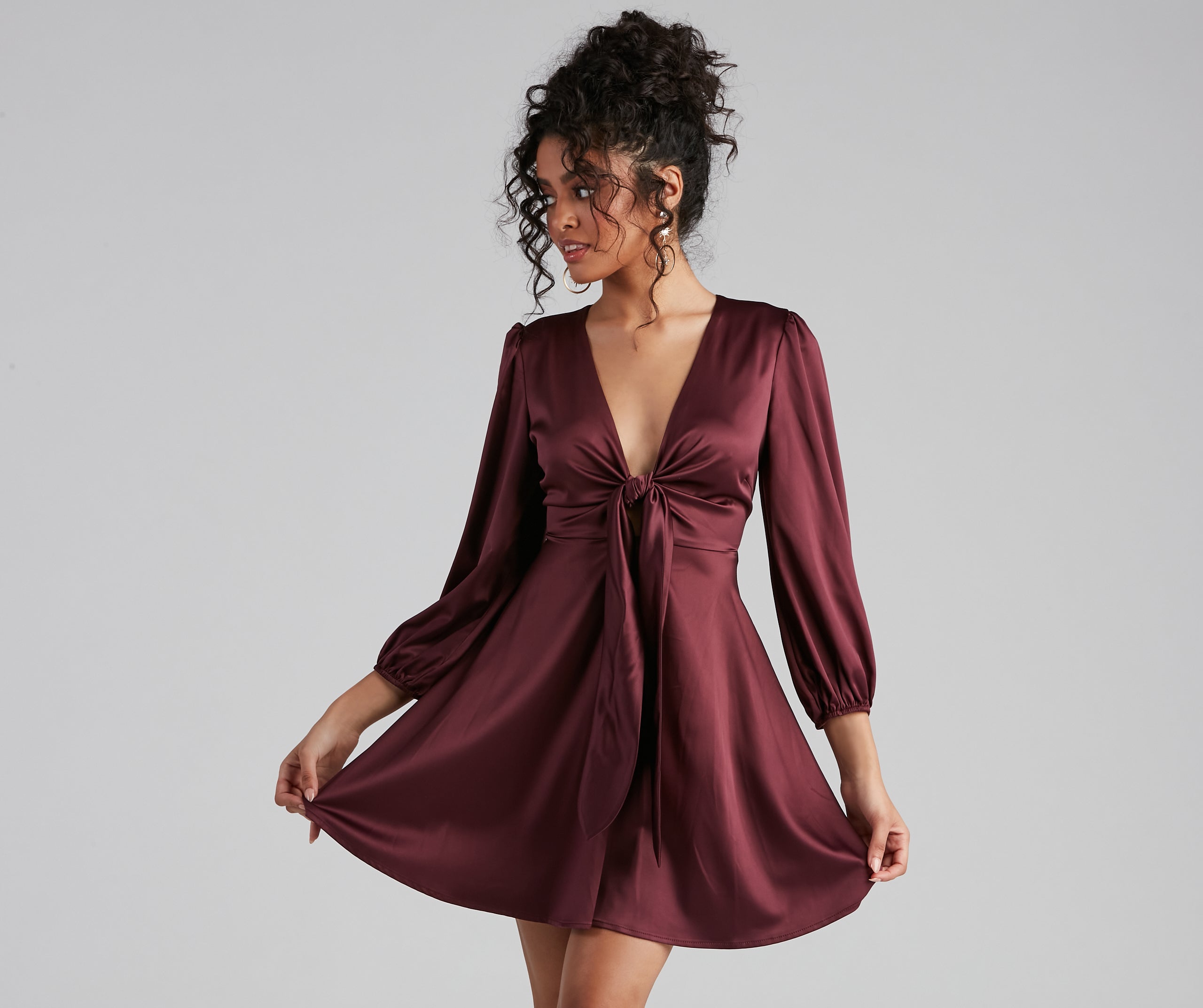 Sleek Satin Tie-Front Mini Dress