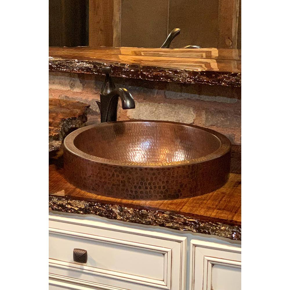 Premier Copper Products Small Round Skirted Hammered Copper Vessel Sink in Oil Rubbed Bronze VR15SKDB