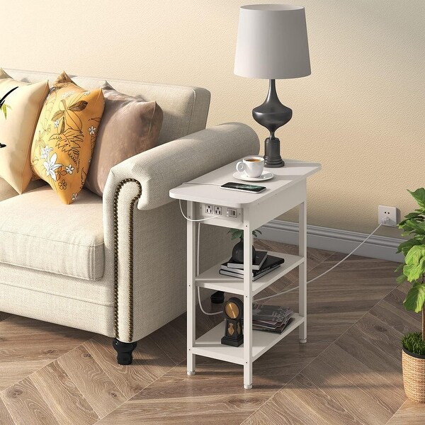 Set of 2 Flip Top Narrow Side Table，Nightstands，End Tables White