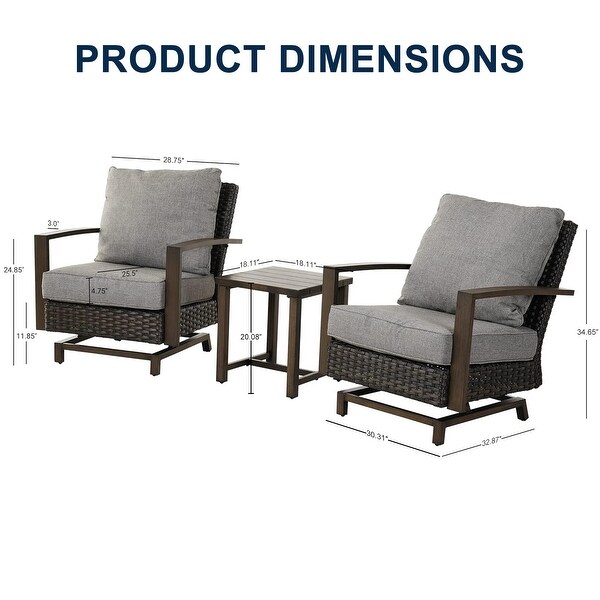 3 PCS Patio Bistro Set with PE Wicker Rocker Chair