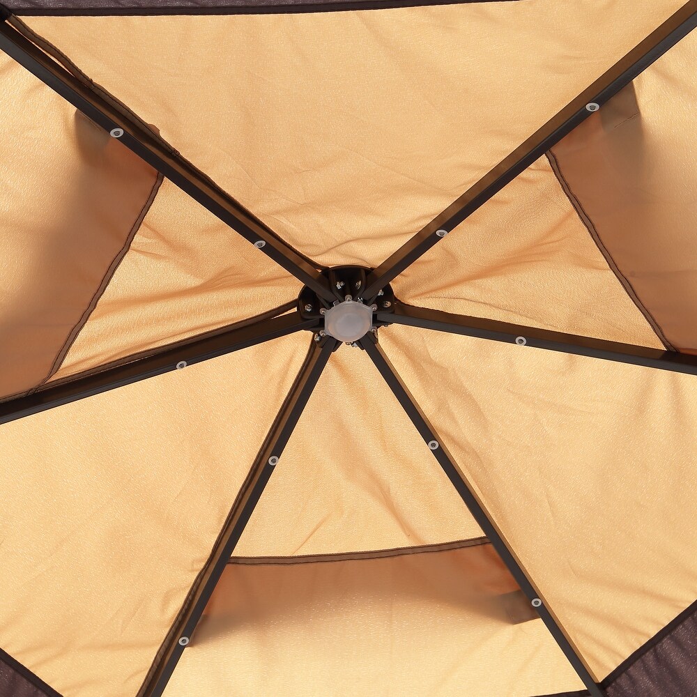 Outdoor Hexagonal Gazebo with Mosquito Net Center Light   6 LED Lights