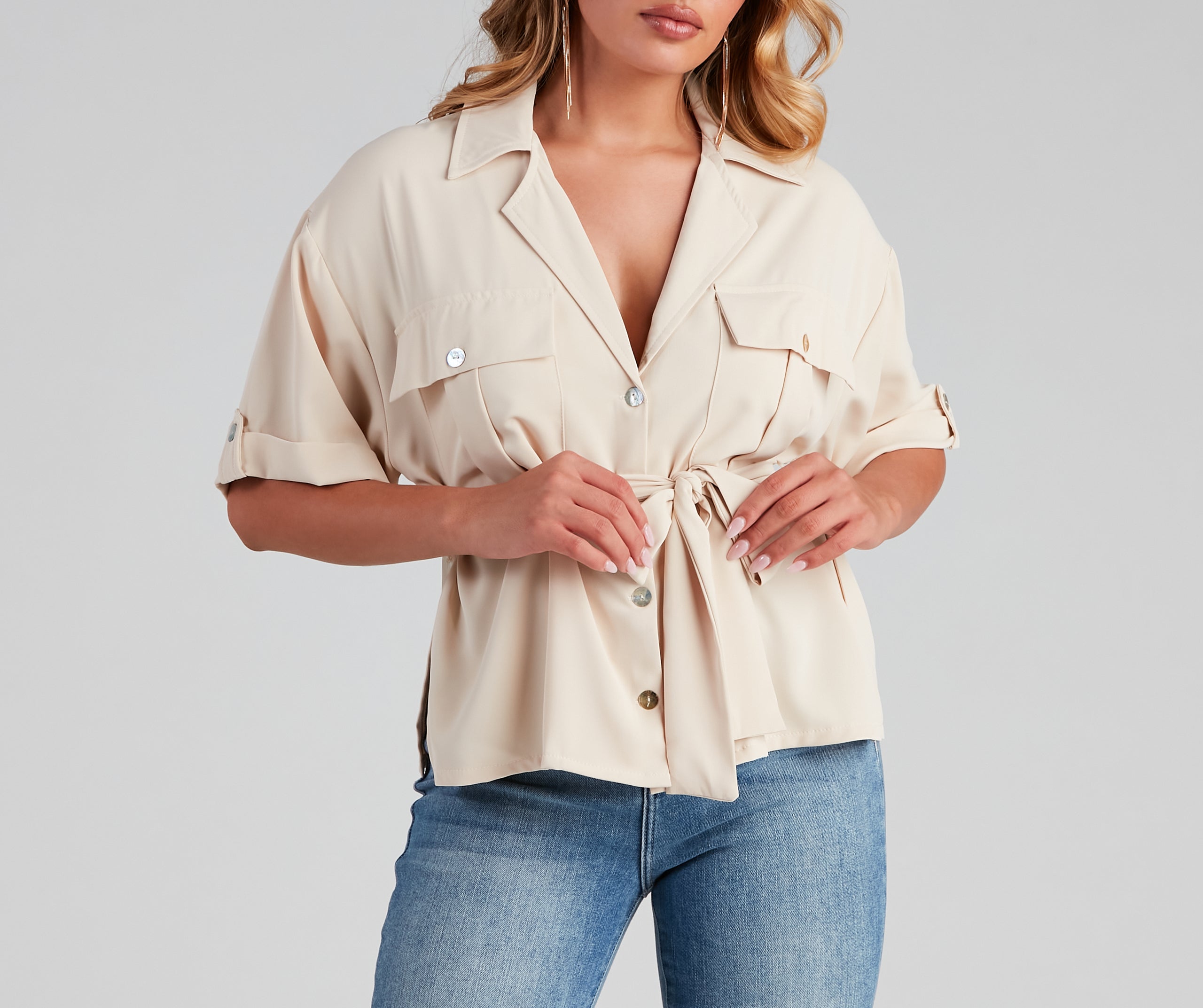 Button Things Up Tie-Waist Top