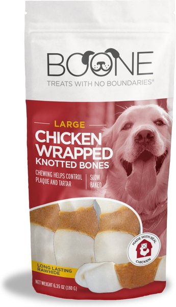 Boone Chicken Wrapped Knotted Large Bones Dog Treats， 2 count