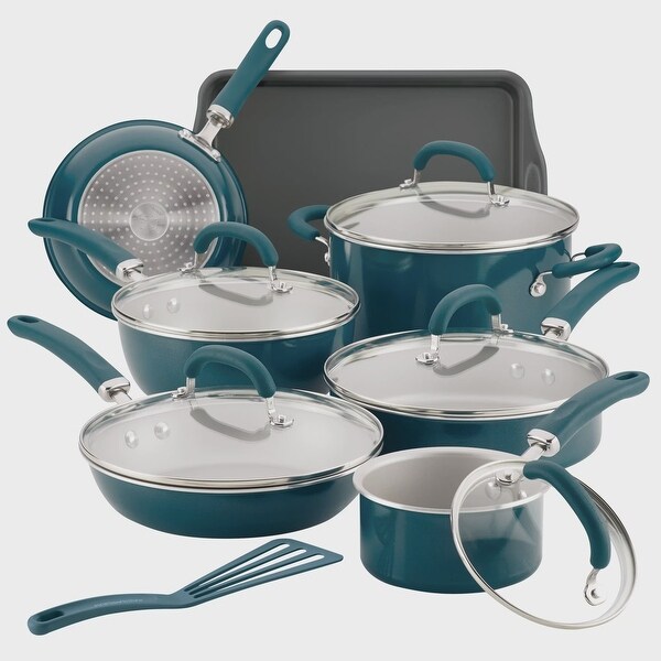 13 Pc Create Delicious Aluminum Nonstick Cookware Set， Purple Shimmer