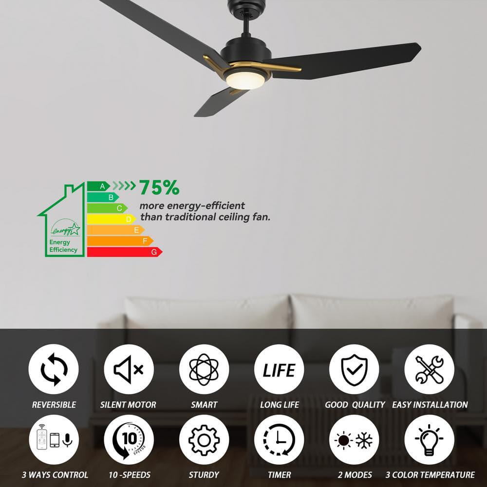 CARRO Tilbury 48 in Integrated LED IndoorOutdoor Black Smart Ceiling Fan with Light and Remote Works with AlexaGoogle Home