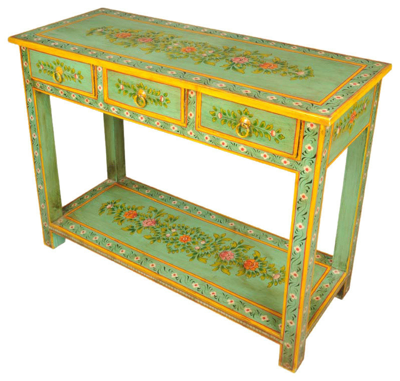 Spring Garden Hand Painted Tropical Hardwood Console Table   Traditional   Console Tables   by Sierra Living Concepts Inc  Houzz