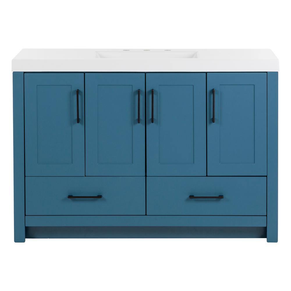 Home Decorators Collection Radien 48.5 in. W x 18.75 in. D x 34.14 in. H Bath Vanity in Admiral Blue with White Cultured Marble Top RN48P2-AE