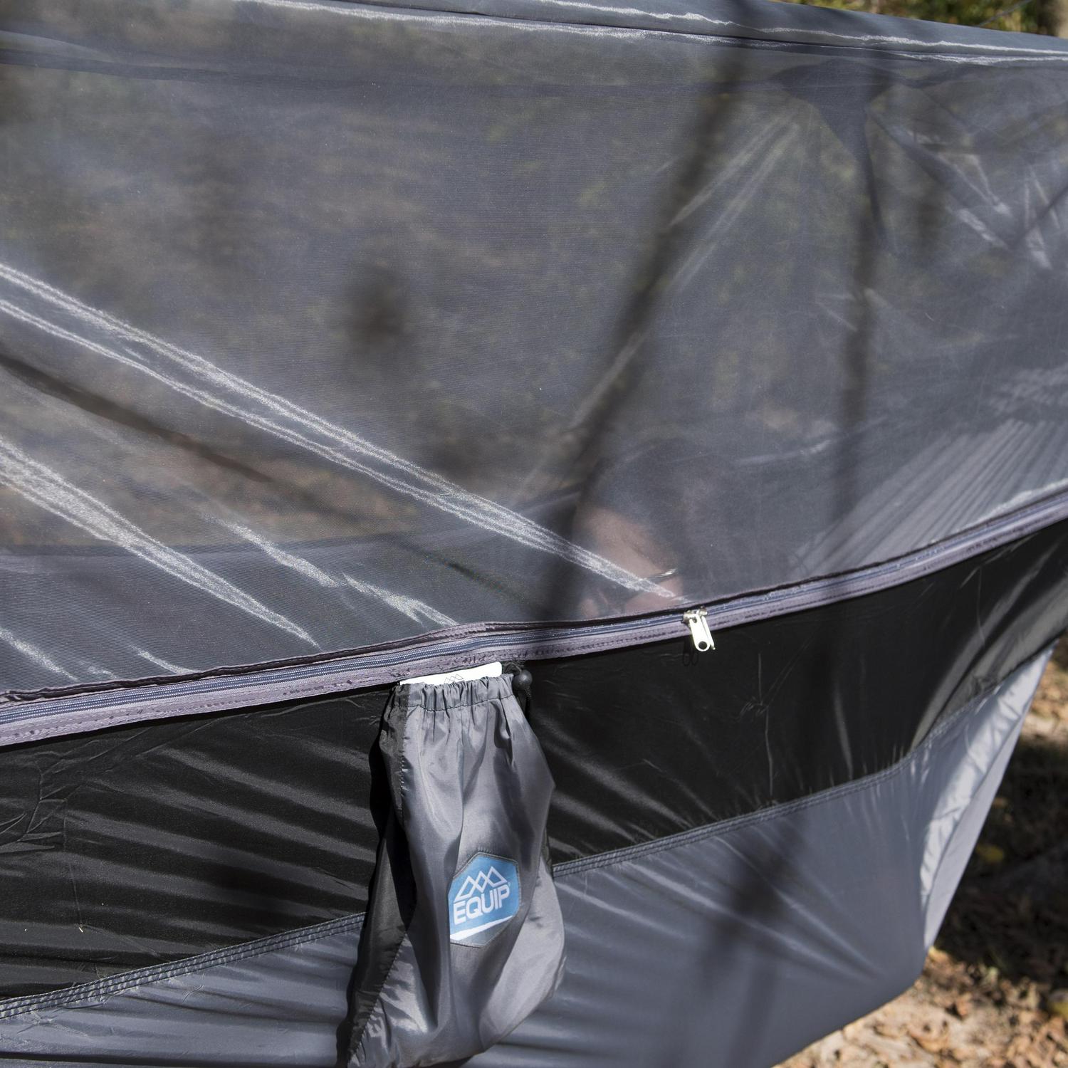 Equip Nylon Mosquito Hammock with Attached Bug Net， 1 Person Dark Gray and Black， Size 115 L x 59 W