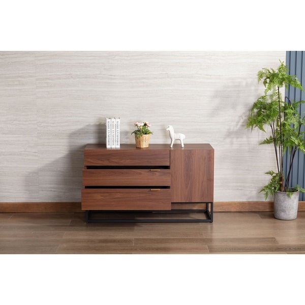 Particle Board Console Table with 3 Drawers in Walnut Brown