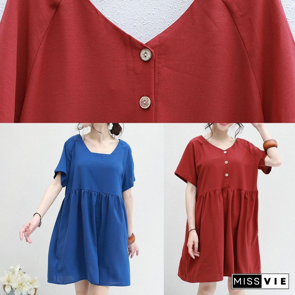 Women two ways to wear chiffon tunic top Sewing blue v neck Dress summer