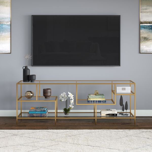 Deveraux Rectangular TV Stand with Glass Shelves for TV's up to 75