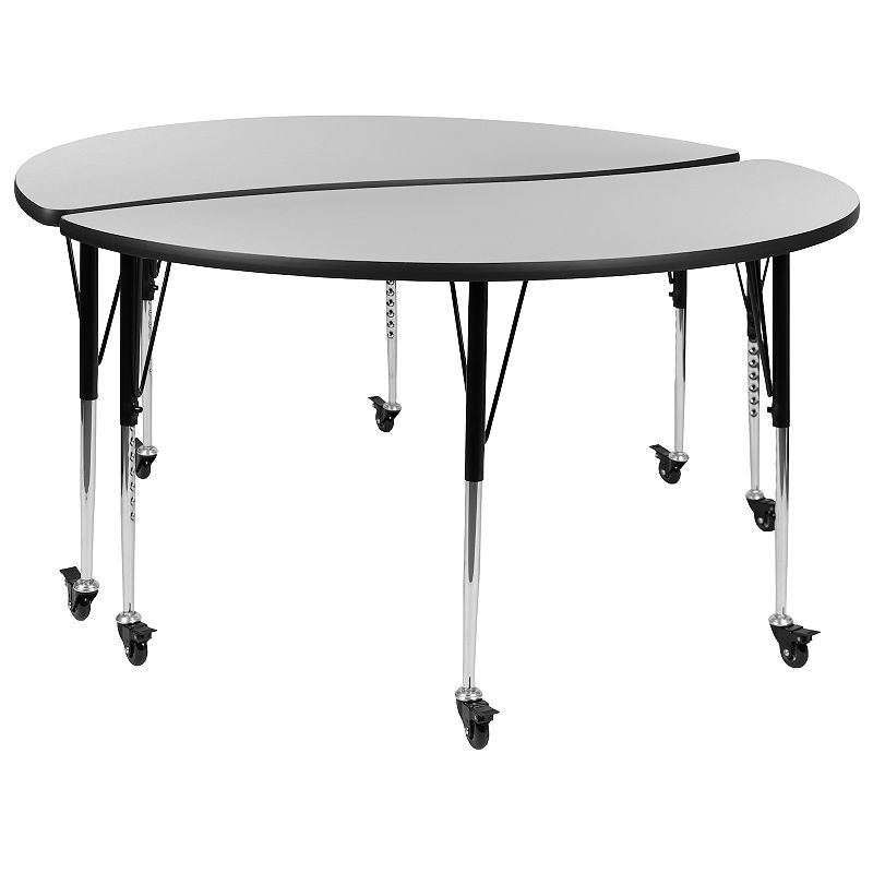 Emma and Oliver 2 Piece Mobile 60 Circle Collaborative Grey Adjustable Activity Table Set