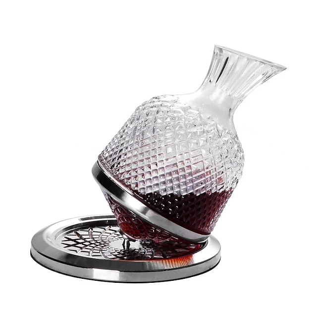 Luxury Rotating Wine Decanter Lead-Free Clear Crystal Glass Red Wine Aerator Decanter Set Elegant for Wine Lovers