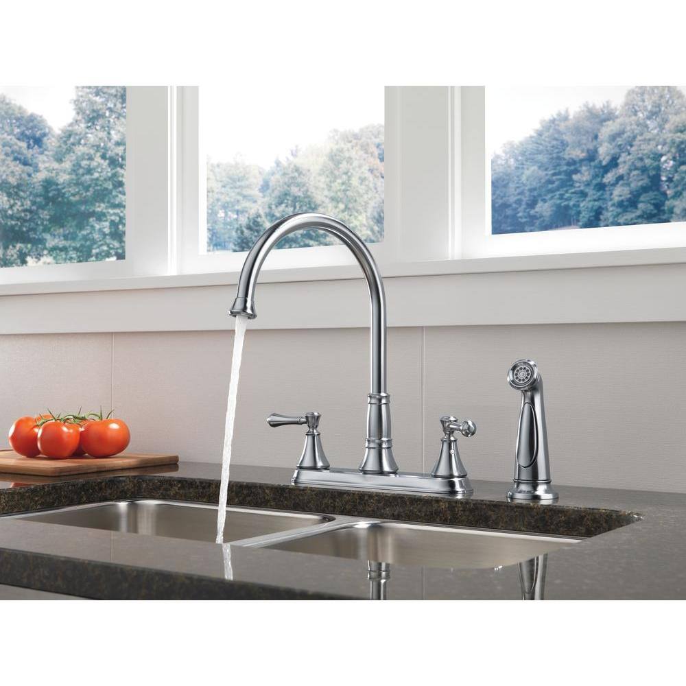 Delta Cassidy 2-Handle Standard Kitchen Faucet with Side Sprayer in Arctic Stainless 2497LF-AR