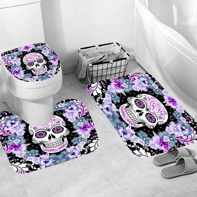 Purple Skull Print 3 Piece Mat Set