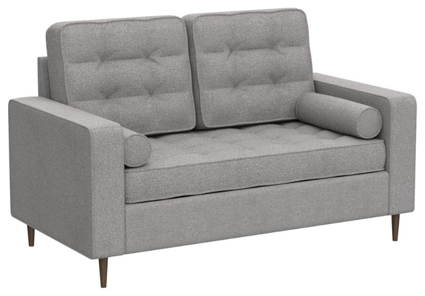 Modern Loveseat  Light Grey Tufted Upholstery With Removable Back Cushions   Midcentury   Loveseats   by Decorn  Houzz