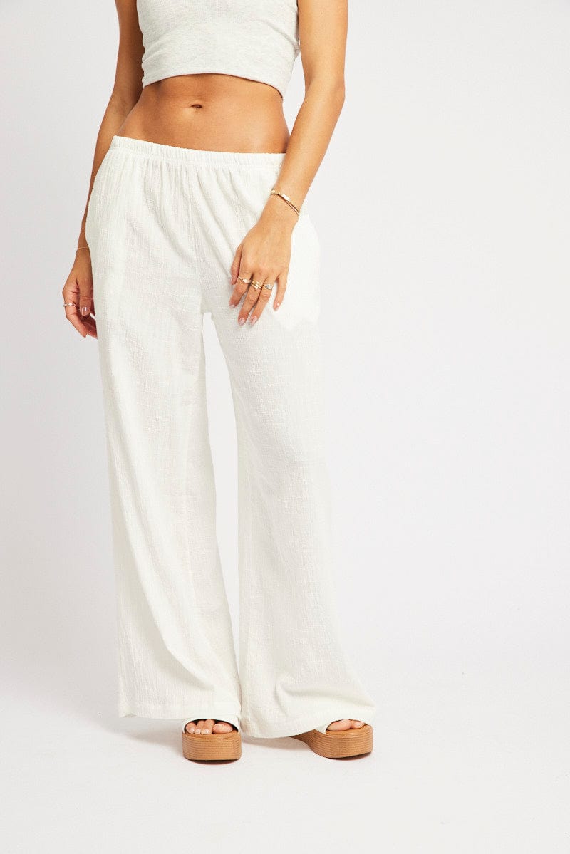 White Wide Leg Pants High Rise