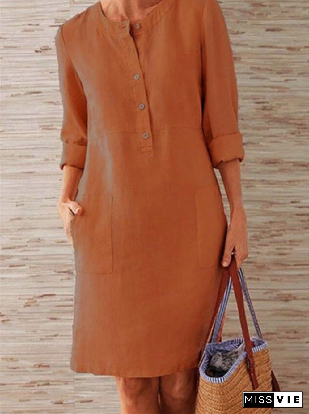 Women Long Sleeve Scoop Neck Casuals Dress