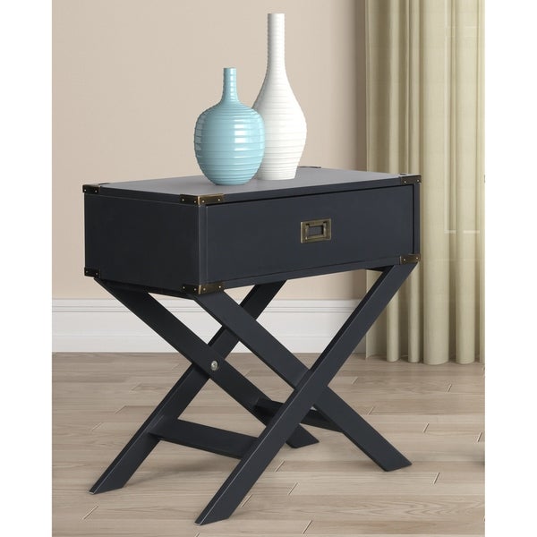 Roundhill Furniture Trava X-Cross Base Wood End Table with Drawer