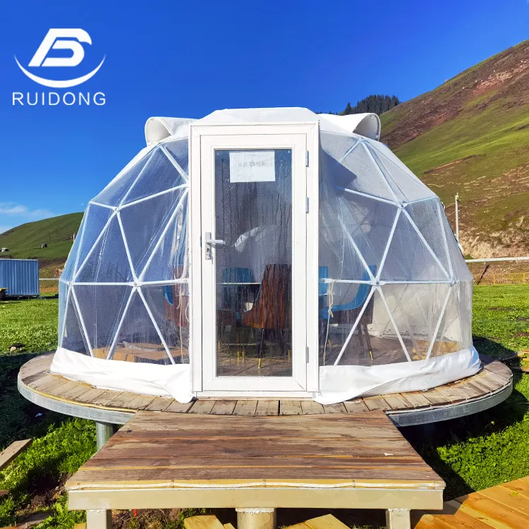 Clear White Roof Luxury Catering Style Dome Tent Camping House For Glamping Outdoors With Delicious Food