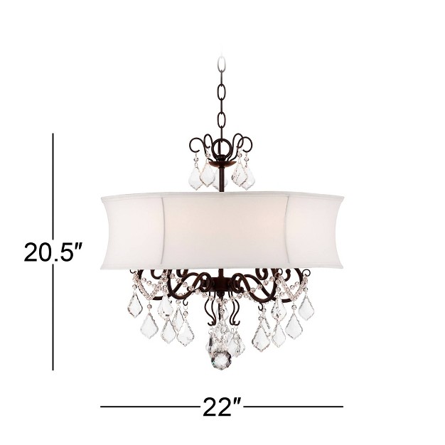 Wide Rustic Crystal White Shade 5 light Fixture For Dining Room Kitchen Island