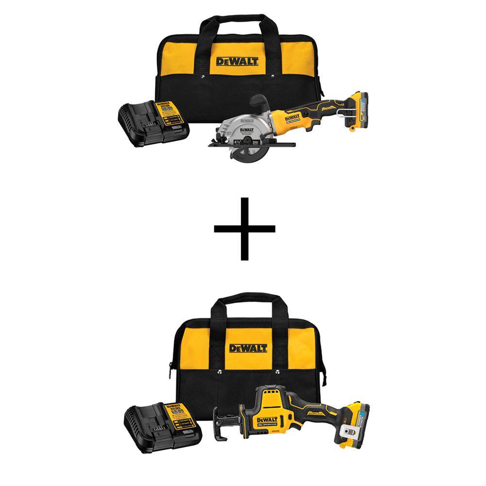 DW ATOMIC 20V MAX Lithium-Ion Cordless Brushless 4-12 in. Circular Saw Kit and Compact Reciprocating Saw Kit DCS571E1WS369E1