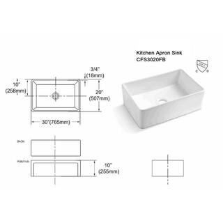 Kingsman Hardware Kingsman White Fireclay 30 in. Single Bowl Farmhouse Apron Reversible Kitchen Sink with Strainer CFS3020FB