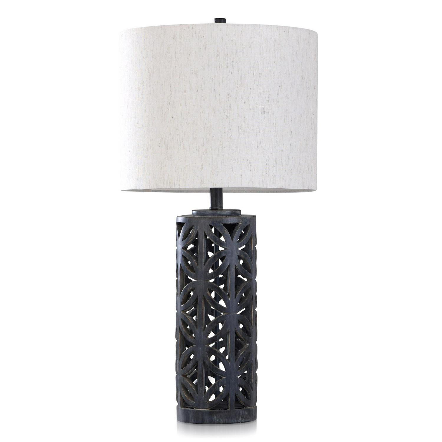 Aasha Malta Black Table Lamp Black Ceramic Finish， Heathered Oatmeal Fabric Shade