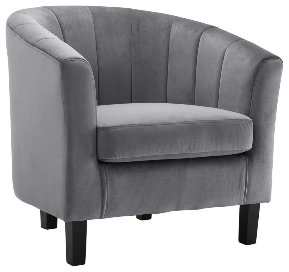 Zoey Gray Channel Tufted Performance Velvet Armchair   Transitional   Armchairs And Accent Chairs   by Peachtree Fine Furniture  Houzz