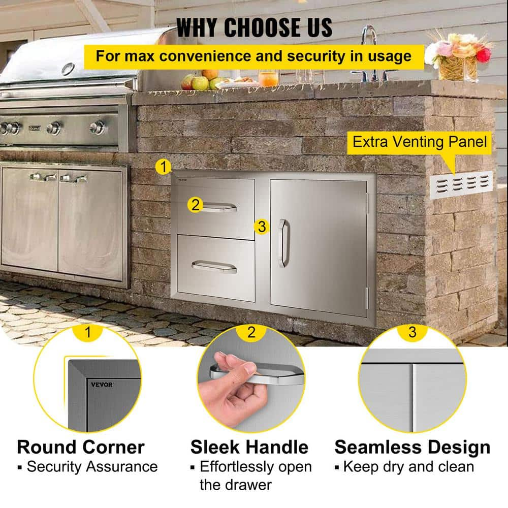 VEVOR Outdoor Kitchen Door Drawer Combo 32.5 in. W x 21.6 in. H x 20.5 in. D BBQ Island Drawers with Handles Access Door CTG20.5X22X330001V0