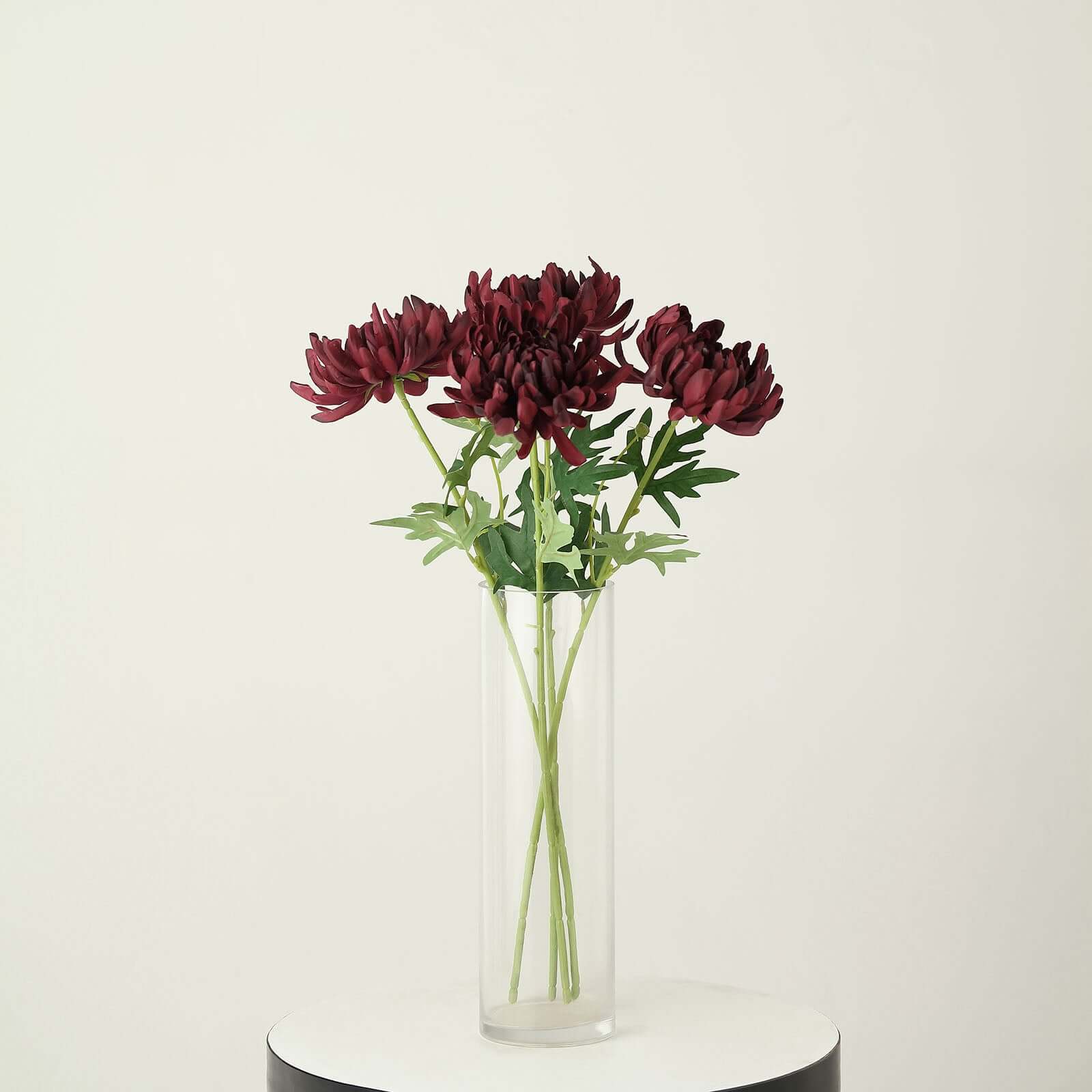 3 Stems Burgundy Artificial Silk Chrysanthemum Bouquet Flowers, Large Faux Mum Branches 27