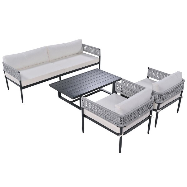 4 Pieces Outdoor Patio Sectional Sofa with Cushions - Overstock - 37500226