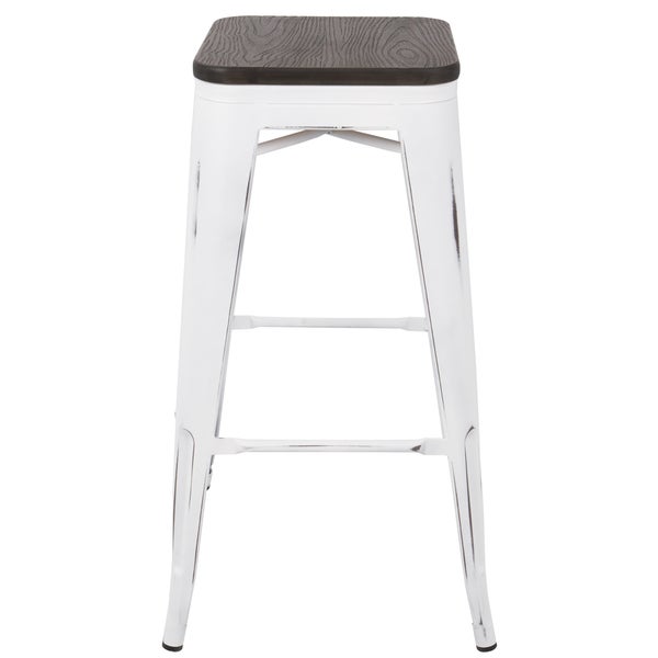 Carbon Loft Samira 30-inch Industrial Barstool with Vintage White Frame and Espresso Wood