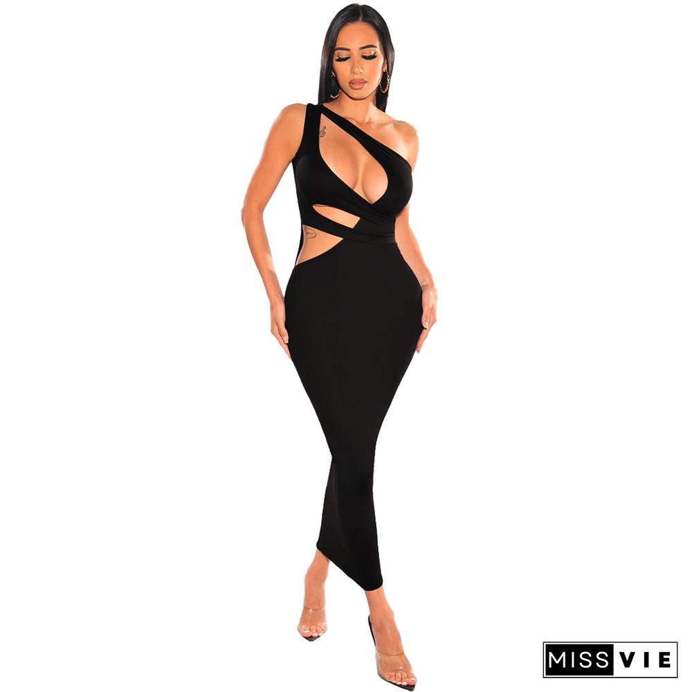 Skew Collar Cut Out Bodycon Party Dresses