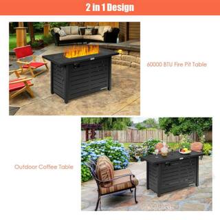 Alpulon 42 in. Outdoor Metal Rectangular Propane Gas Fire Pit Table with Table Cover ZMWV304